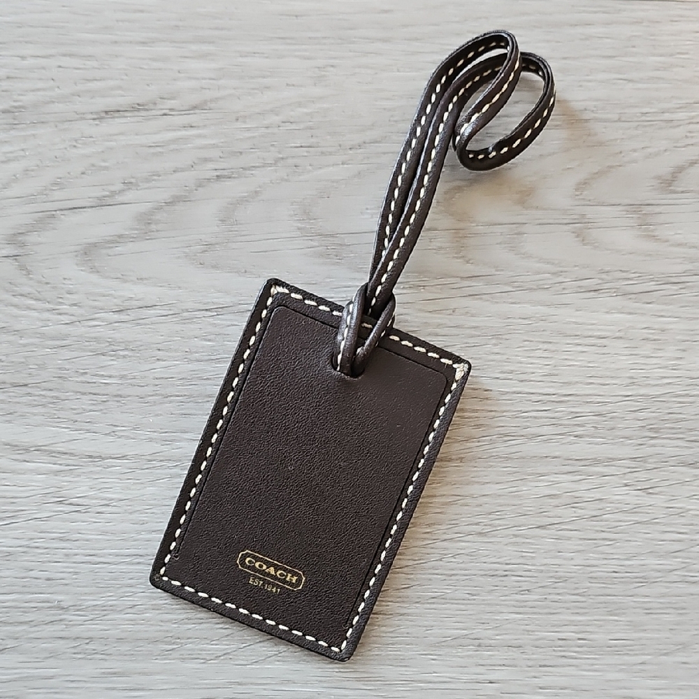 Coach 1941 Rogue Luggage Tag Brown Leather With Contrasting Stitch 2x3"